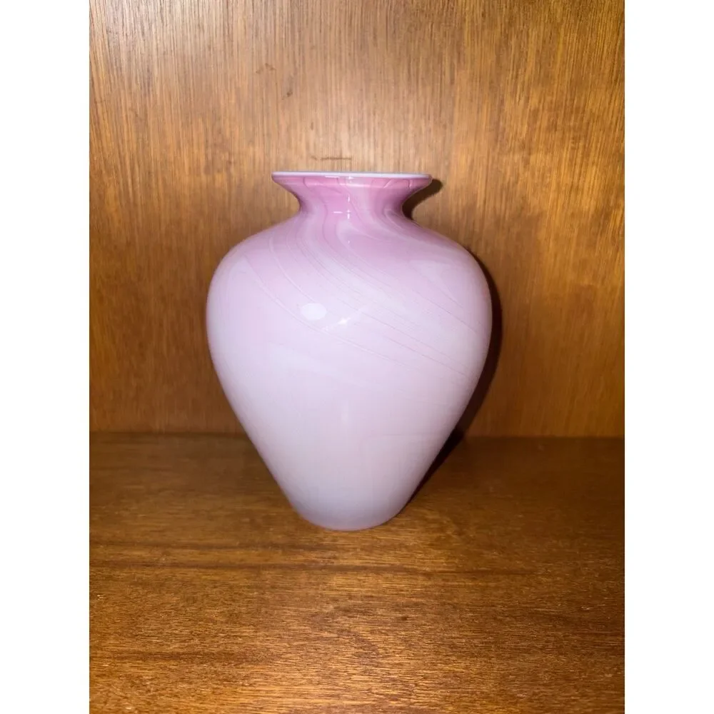 Vintage Handblown Pink and White Small Vase Vitrix Glass Corning 1992 Signed